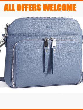 Genuine Leather Crossbody Bag with Built-in RFID Wallet, Small Shoulder Purse